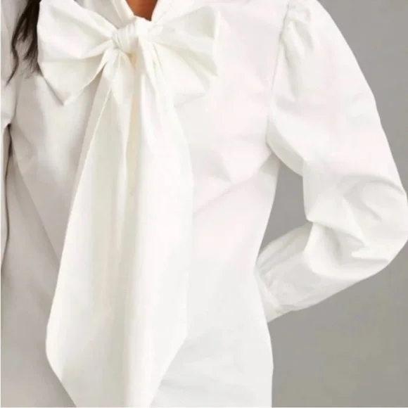 Anthropologie Mare Mare White Puff Sleeve Blouse with Oversized Bow - Picture 2 of 15